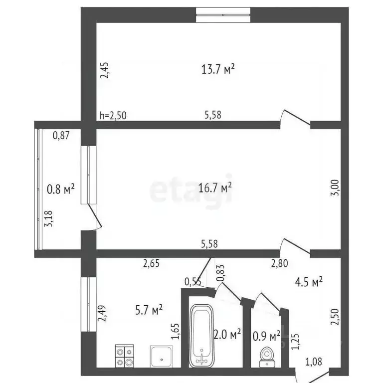 2-к кв. Брянская область, Брянск ул. Олега Кошевого, 80 (42.5 м) - Фото 1