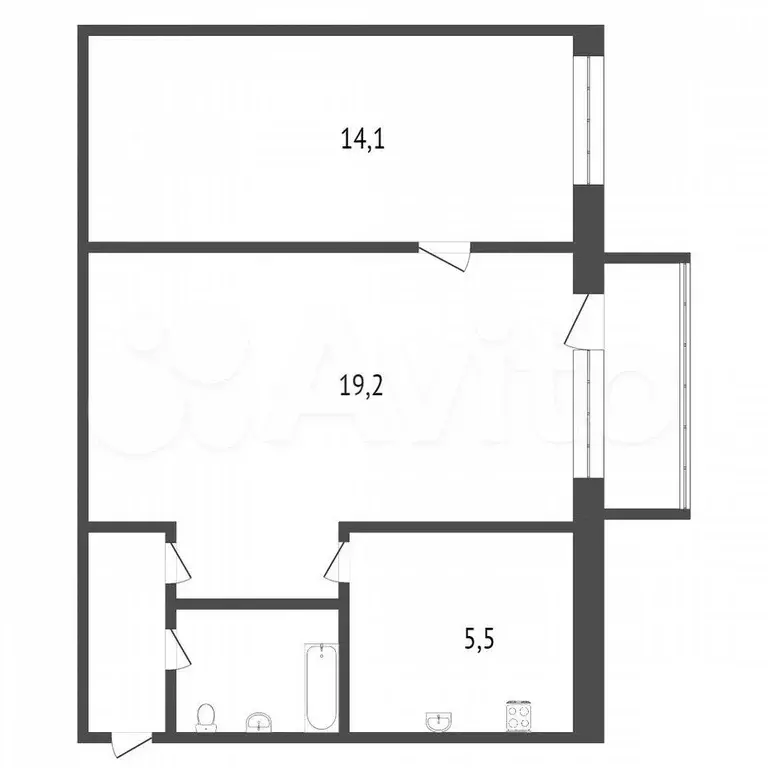 2-к. квартира, 44,6 м, 4/5 эт. - Фото 0