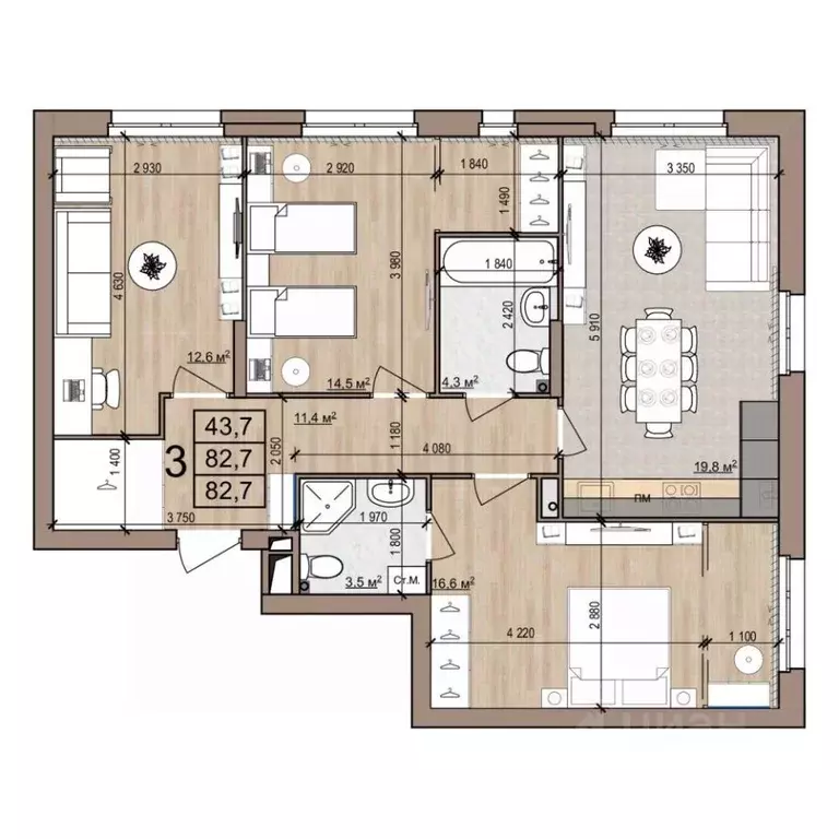 3-к кв. Рязанская область, Рязань ул. Новоселов, 33Б (82.7 м) - Фото 0