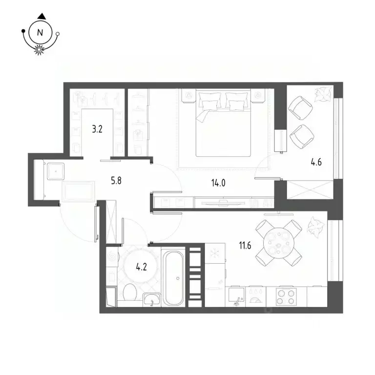 1-к кв. Омская область, Омск Волгоградская ул., 53 (40.0 м) - Фото 1