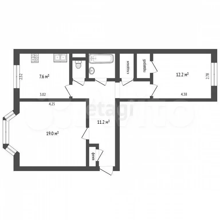 2-к. квартира, 58 м, 1/5 эт. - Фото 0