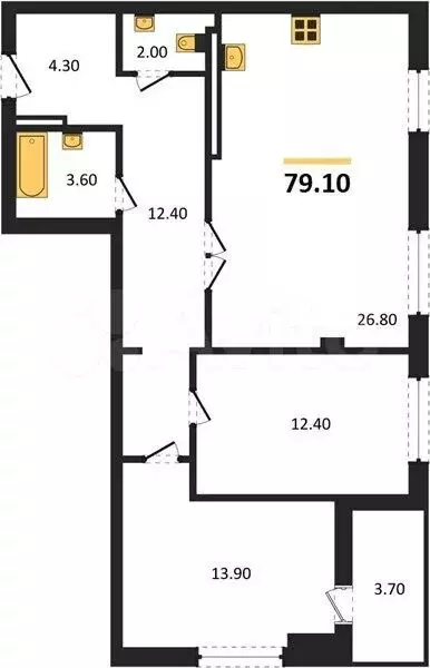 2-к. квартира, 79,1 м, 11/16 эт. - Фото 1
