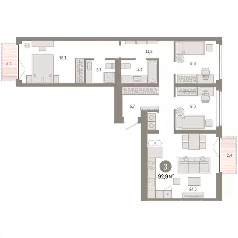 3-комнатная квартира: Новосибирск, Большевистская улица, 66 (92.94 м) - Фото 2