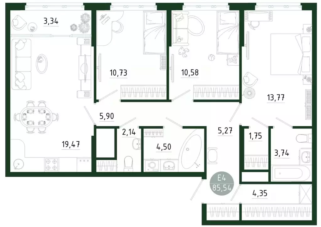 3-к кв. Тульская область, Тула Платон Парк жилой комплекс (85.54 м) - Фото 1