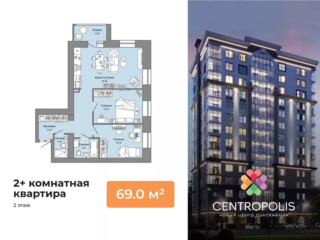 2-к кв. Ульяновская область, Ульяновск просп. Авиастроителей, 22 (69.0 ... - Фото 0