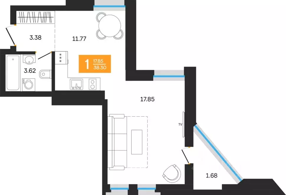 1-к кв. Башкортостан, Уфа ул. Нуриманова (38.3 м) - Фото 1