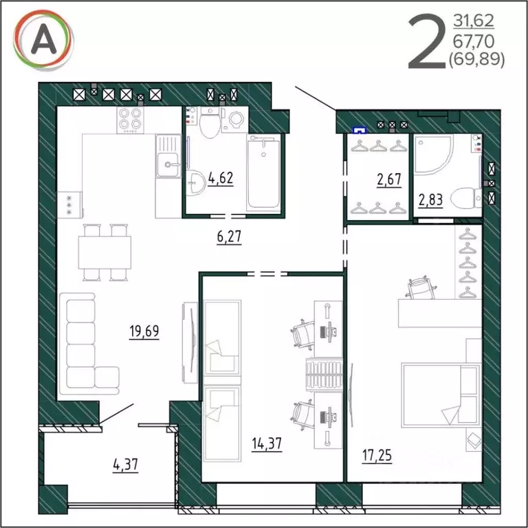 2-к кв. Брянская область, Брянск ул. Ульянова, 24 (69.89 м) - Фото 0