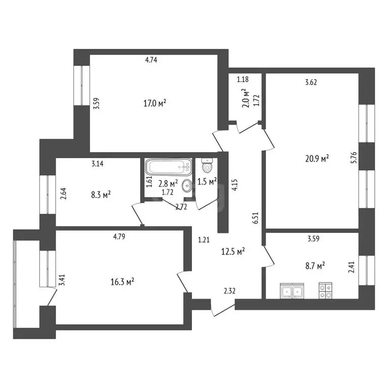 4-комнатная квартира: Тюмень, микрорайон Гилёво, Вербная улица, 1 (90 ... - Фото 1
