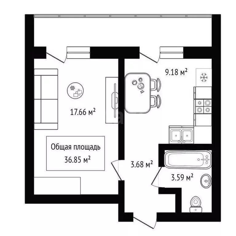 1-комнатная квартира: Верх-Тула, Луговая улица, 19 (33.6 м) - Фото 0