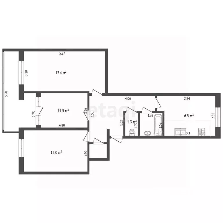 3-к кв. Крым, Кировское пгт ул. Кирова, 12 (62.1 м) - Фото 1