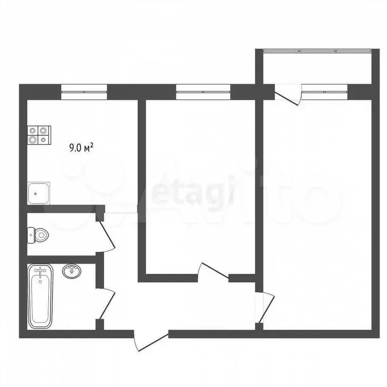 2-к. квартира, 46 м, 7/9 эт. - Фото 0
