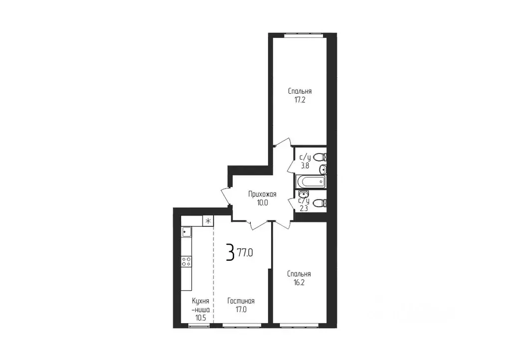 3-к кв. Башкортостан, Уфа ул. Бородинская, 19 (77.0 м) - Фото 1