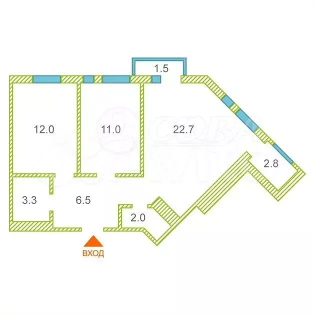 2-к. квартира, 57,5 м, 7/9 эт. - Фото 0