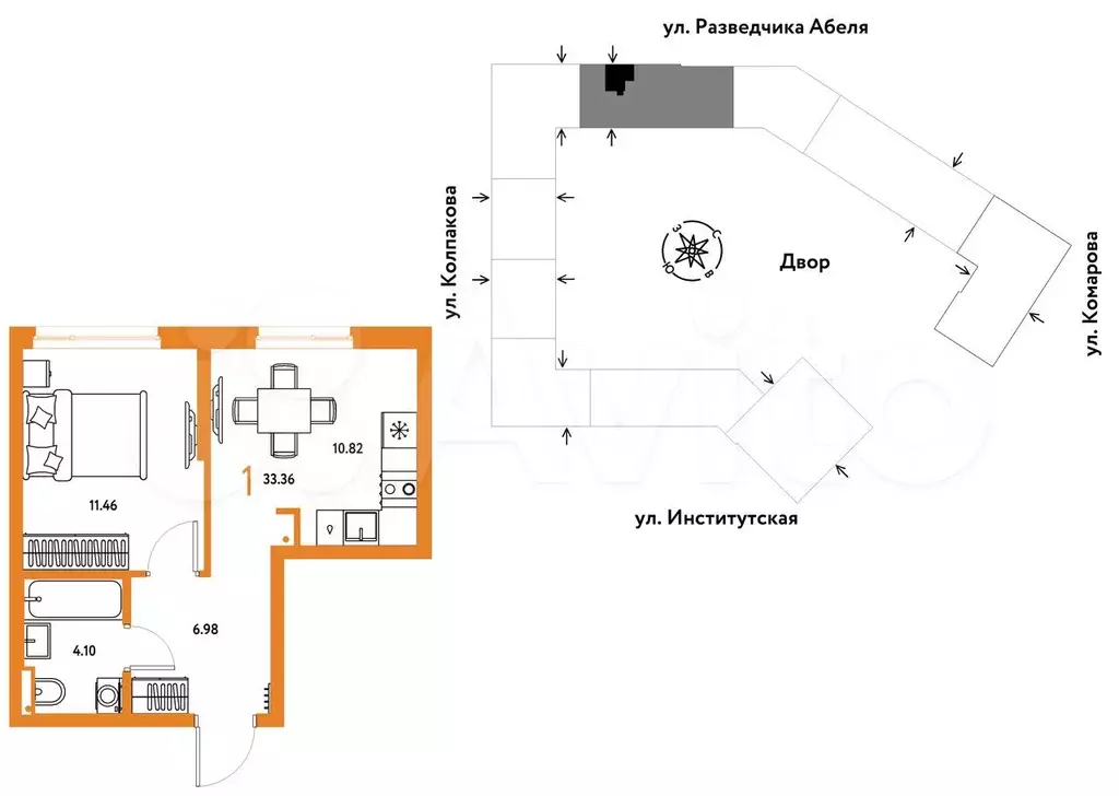 1-к. квартира, 33,4 м, 9/25 эт. - Фото 0