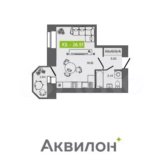 Квартира-студия, 26,5 м, 7/9 эт. - Фото 0