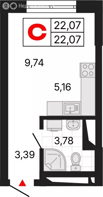 Квартира-студия: Екатеринбург, Комсомольская улица, 72А (22.07 м) - Фото 1