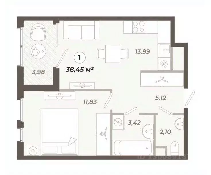 1-к кв. Санкт-Петербург ул. Коли Томчака, 21Д (38.45 м) - Фото 0
