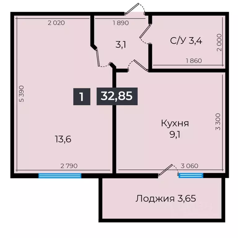 1-к кв. Ставропольский край, Ставрополь ул. Южный обход, 53В (32.85 м) - Фото 1