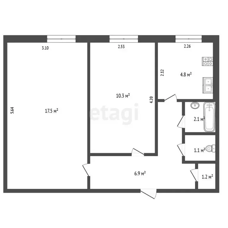 2-комнатная квартира: Альметьевск, улица Чернышевского, 44 (42 м) - Фото 0