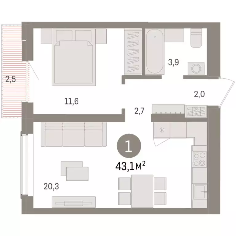 1-комнатная квартира: Новосибирск, улица Аэропорт (43.08 м) - Фото 1