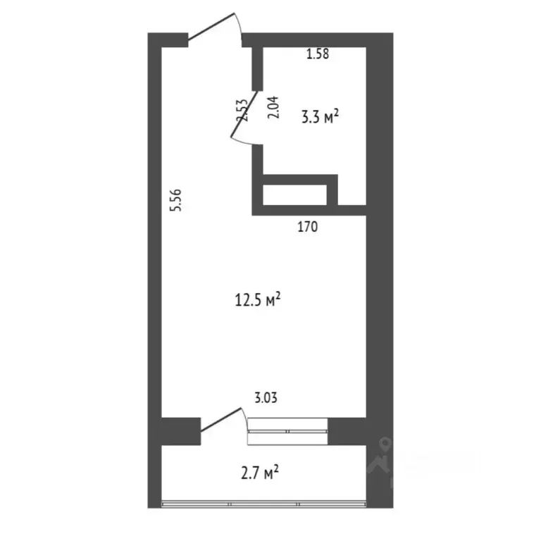 Студия Тюменская область, Тюмень ул. Новоселов, 115 (15.8 м) - Фото 2