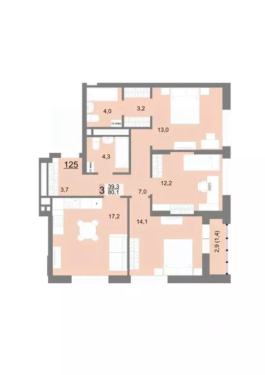 3-к кв. Свердловская область, Екатеринбург ул. Шаумяна, 77 (80.1 м) - Фото 1