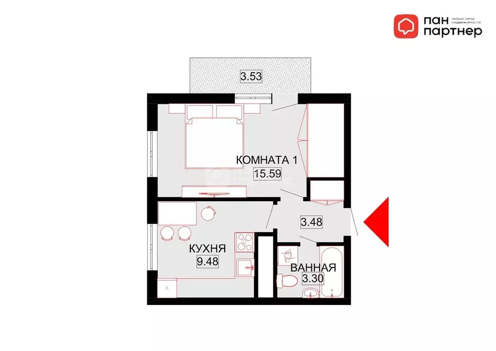 1-к кв. Санкт-Петербург ул. Крыленко, 2 (31.2 м) - Фото 2