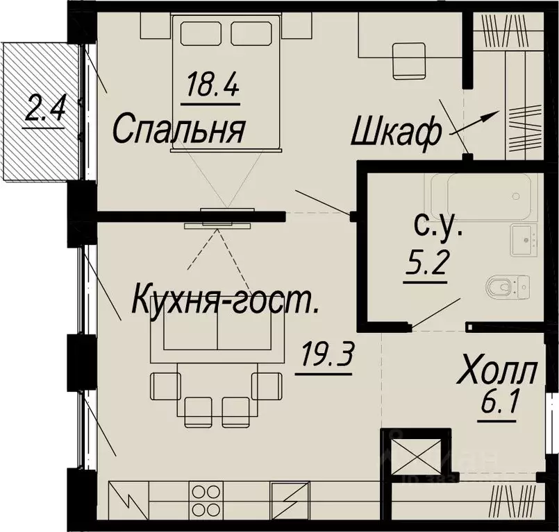 1-к кв. Санкт-Петербург наб. Реки Карповки, 27 (50.2 м) - Фото 0
