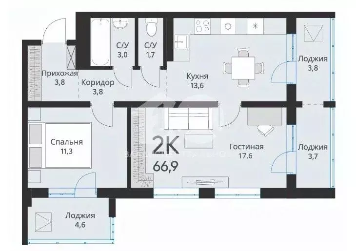 2-к кв. Новосибирская область, Обь ул. Большая, 23 (66.9 м) - Фото 2