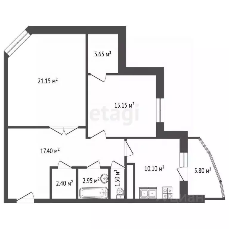 2-к кв. Ленинградская область, Сертолово Всеволожский район, ул. ... - Фото 2