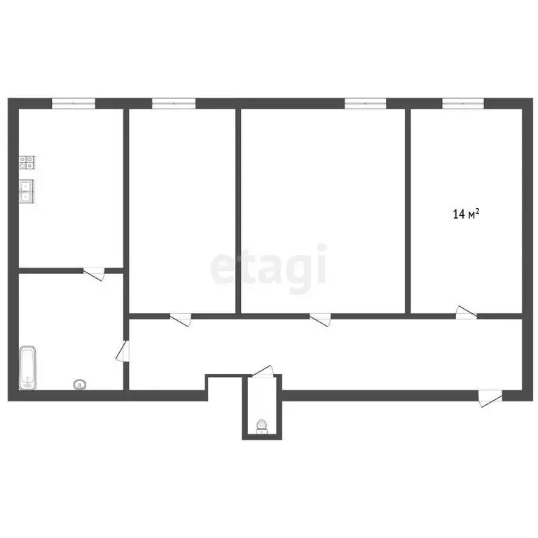 1к в 3-комнатной квартире (14 м) - Фото 1