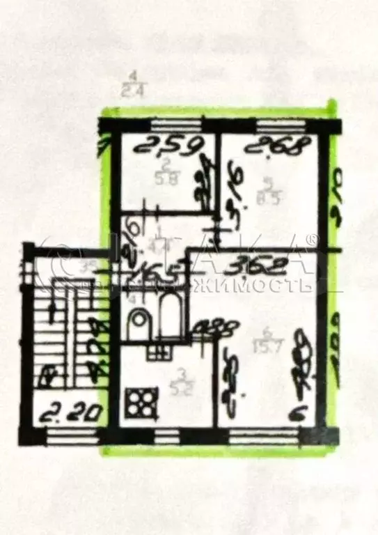 3-к. квартира, 42 м, 3/5 эт. - Фото 0
