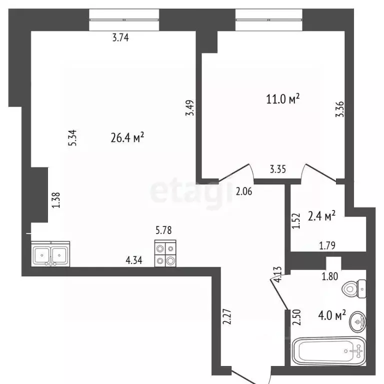 2-к кв. Тюменская область, Тюмень ул. Сакко, 24 (43.8 м) - Фото 2