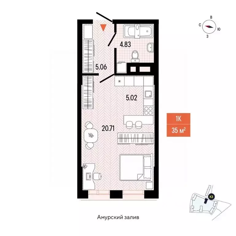 1-к кв. Приморский край, Владивосток просп. 100-летия Владивостока, ... - Фото 2