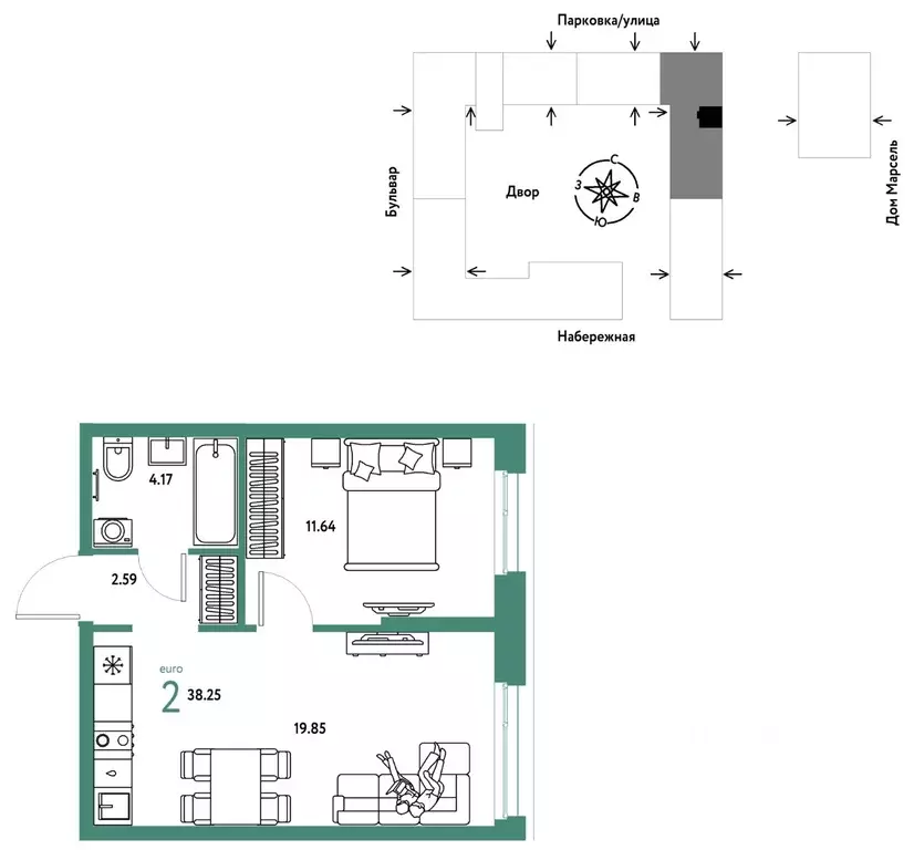 2-к кв. Тюменская область, Тюмень Береговая ул., 100к2 (38.25 м) - Фото 1