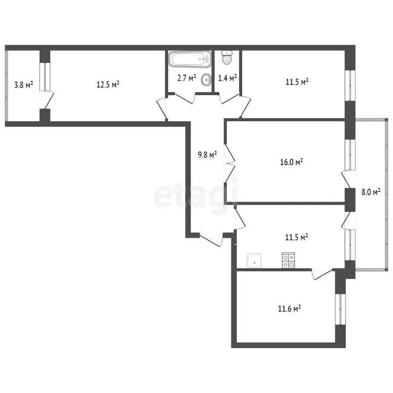 4-комнатная квартира: Аксай, Садовая улица, 20к4 (77 м) - Фото 1