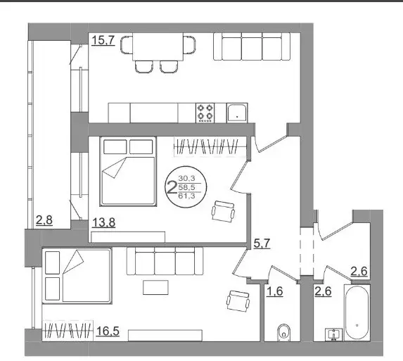Продаётся 2-к квартира, 61.3 м - Фото 0