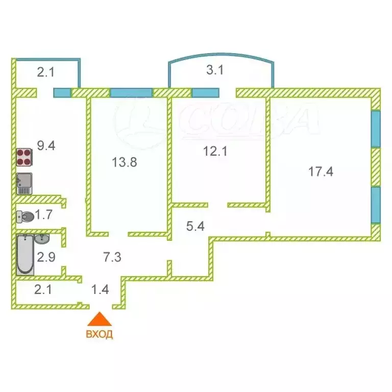 3-комнатная квартира: Тюмень, улица Героев Космоса, 17 (73.5 м) - Фото 1