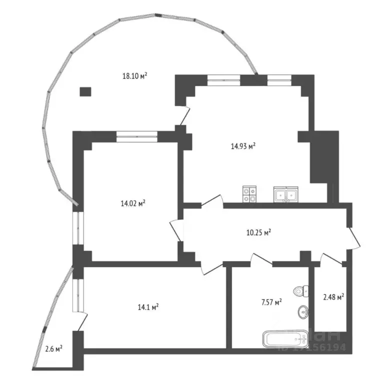 2-к кв. Тюменская область, Тюмень ул. Федюнинского, 64к1 (73.0 м) - Фото 2
