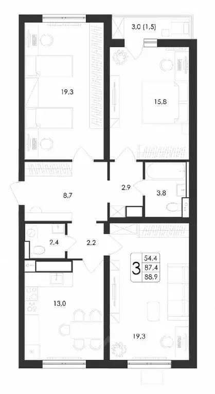 3-к кв. Воронежская область, Воронеж ул. Загоровского, 5/4 (88.9 м) - Фото 0