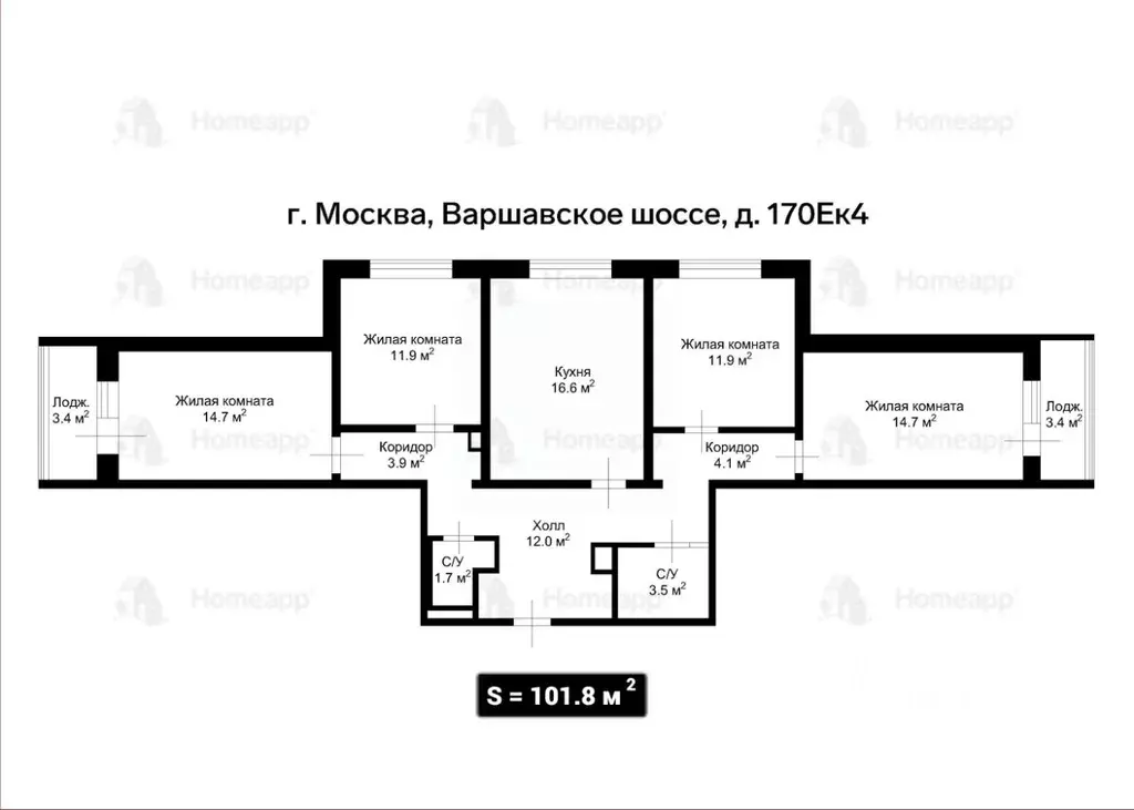 4-к кв. Москва Варшавское ш., 170Ек4 (96.8 м) - Фото 2