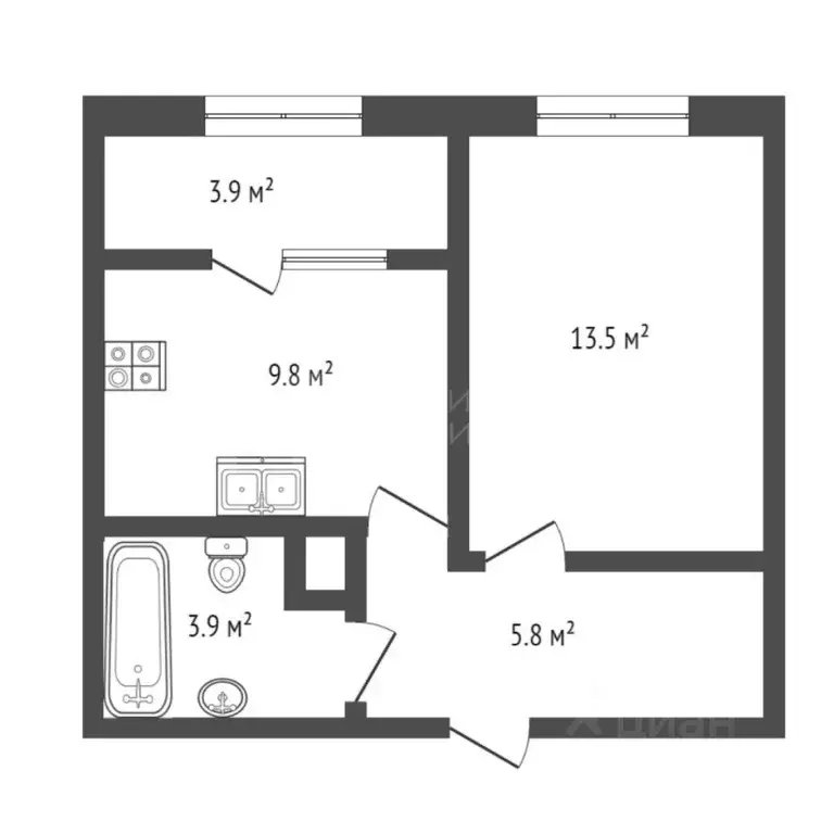 1-к кв. Тюменская область, Тюмень ул. Новоселов, 109 (38.0 м) - Фото 1