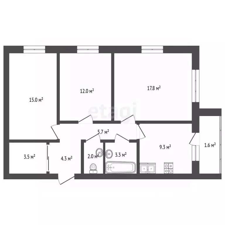 3-к кв. Кемеровская область, Кемерово бул. Строителей, 60к5 (74.5 м) - Фото 2