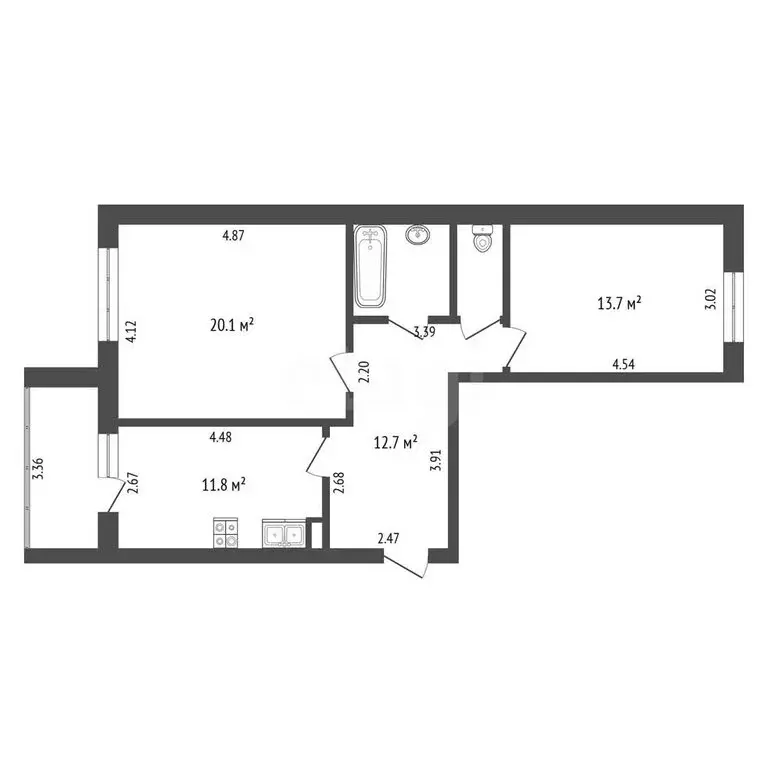 2-комнатная квартира: Орёл, Комсомольская улица, 310к1 (63.7 м) - Фото 1