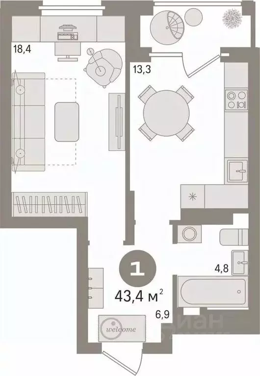 1-к кв. Свердловская область, Екатеринбург ул. Московская, 198 (43.4 ... - Фото 2