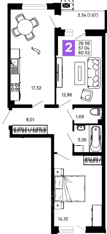 2-к кв. Адыгея, Майкоп 9 Мая ул., 14А (60.52 м) - Фото 0