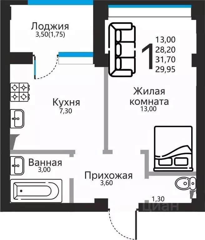 1-к кв. Ставропольский край, Ессентуки ул. Фридриха Энгельса, 53 ... - Фото 1