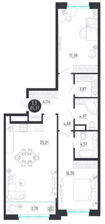 2-к кв. Тульская область, Тула  (85.37 м) - Фото 0