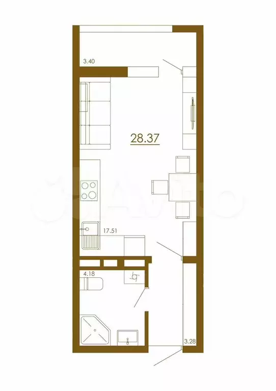 Квартира-студия, 28,4 м, 13/13 эт. - Фото 1