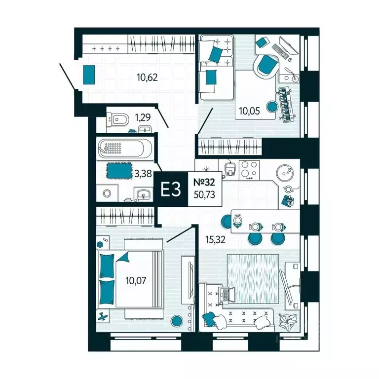 2-к кв. Тульская область, Тула ул. Чмутова, 158Д (50.73 м) - Фото 1